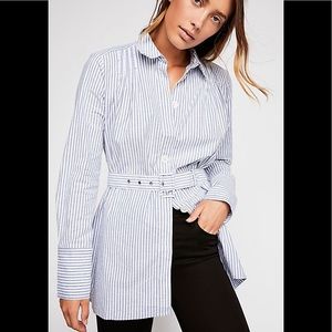 NEW Free People In The Wind Striped Buttondown Top